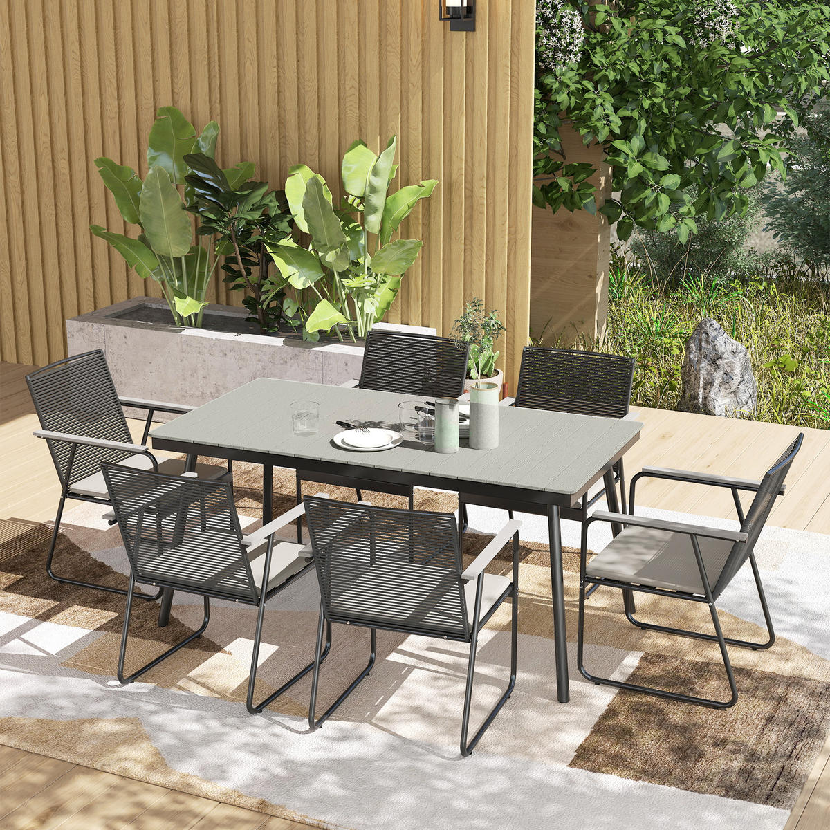 SITZGRUPPE 7-teilig für 6 Personen aus Metall - Grau, Metall - Outsunny