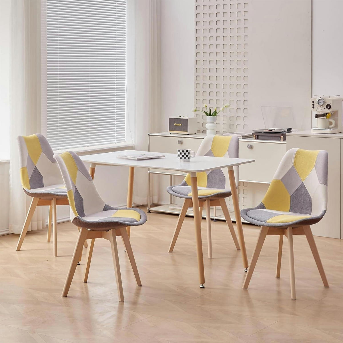 ESSZIMMERSTUHL 2-teiliges Set Patchwork Gelb Massivholzbeine - Multicolor, Textil (49/83/42cm)