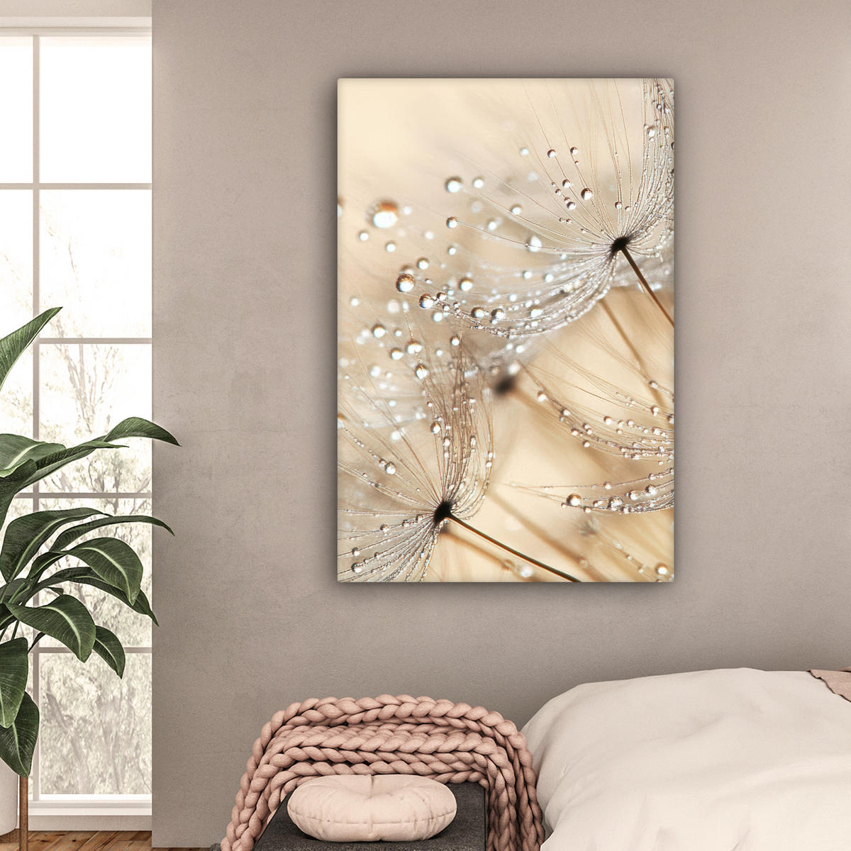 OBRAZ NA PLÁTNĚ Pampeliška - Abstraktní - Příroda - Béžová 80x120 cm - hnědá, textil (80/120cm) - MuchoWow