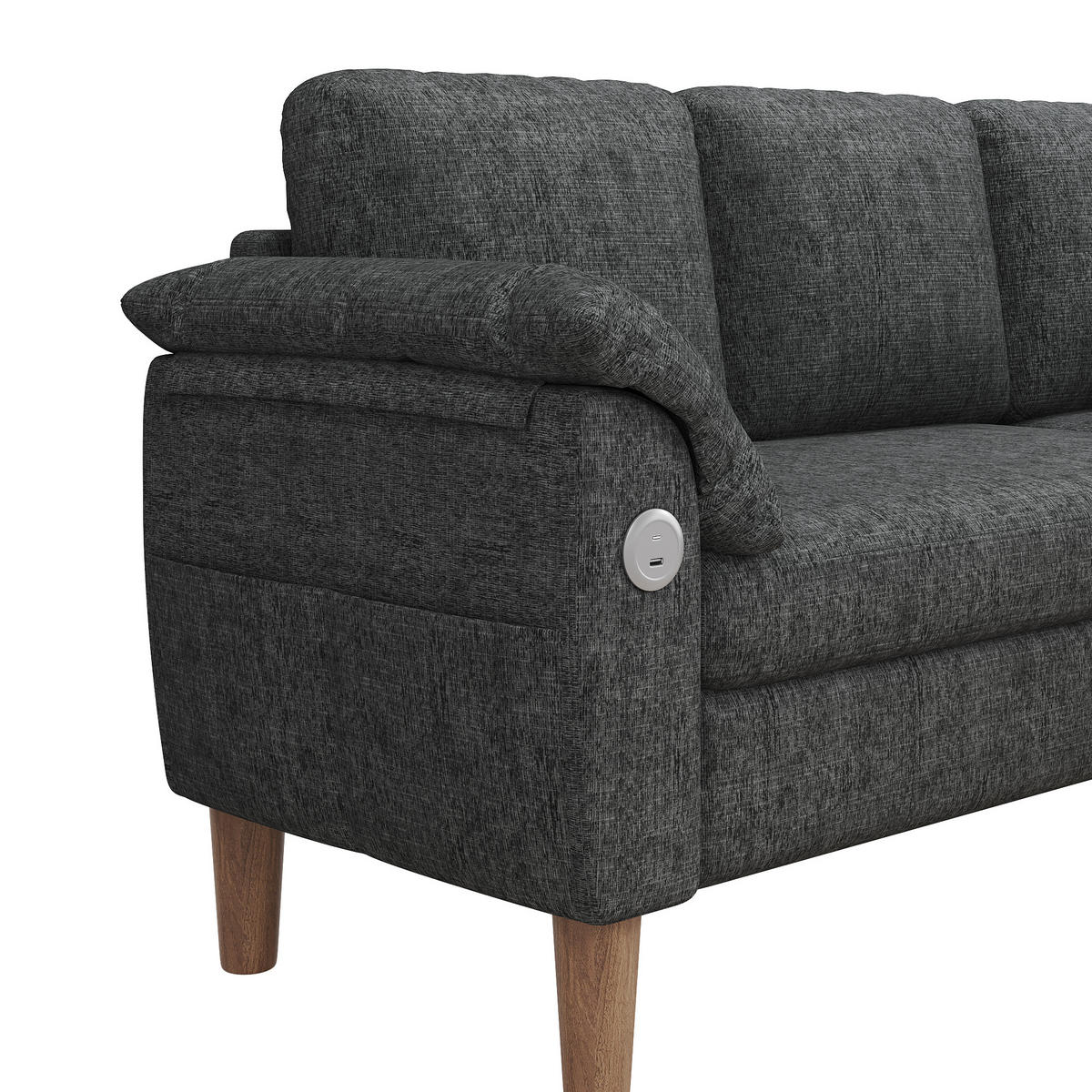 ECKSOFA mit Stauraum, USB-C, Type-C, Chenille Bezug, flexibler Chaiselongue und Seitenmontage in Grau - Grau, Textil (181/125cm) - EVRYAE