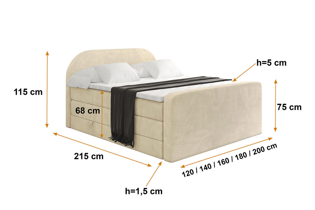BOXSPRINGBETT mit Matratze und Lattenrost - NOX-Z KING-160x200 - Beige Monolith - Beige, Holzwerkstoff (160/200cm) - ALTDECOR