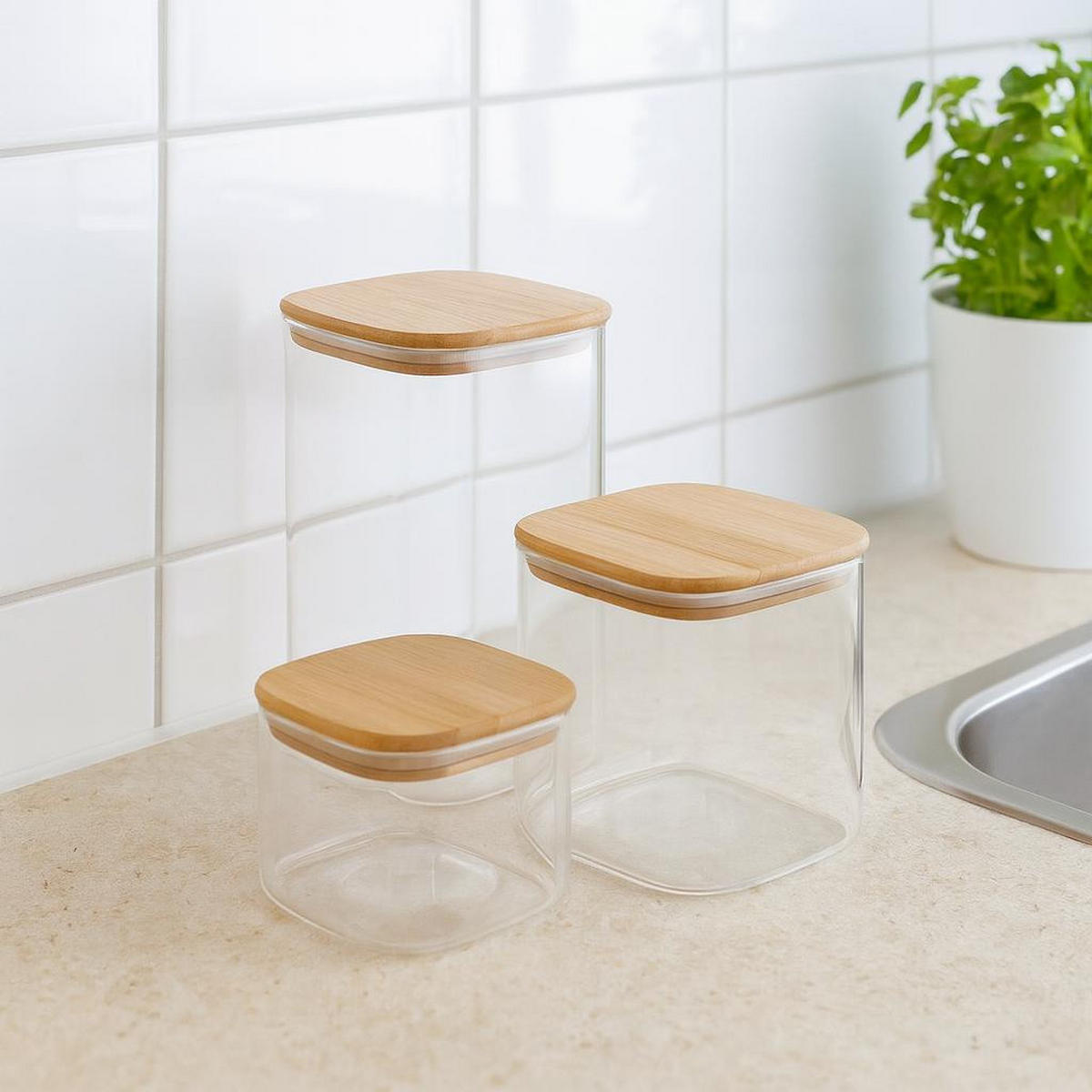 GLAS-VORRATSDOSEN-SET mit Deckel Klar - Transparent, Glas (25.7/22/10cm) - Excellent Houseware