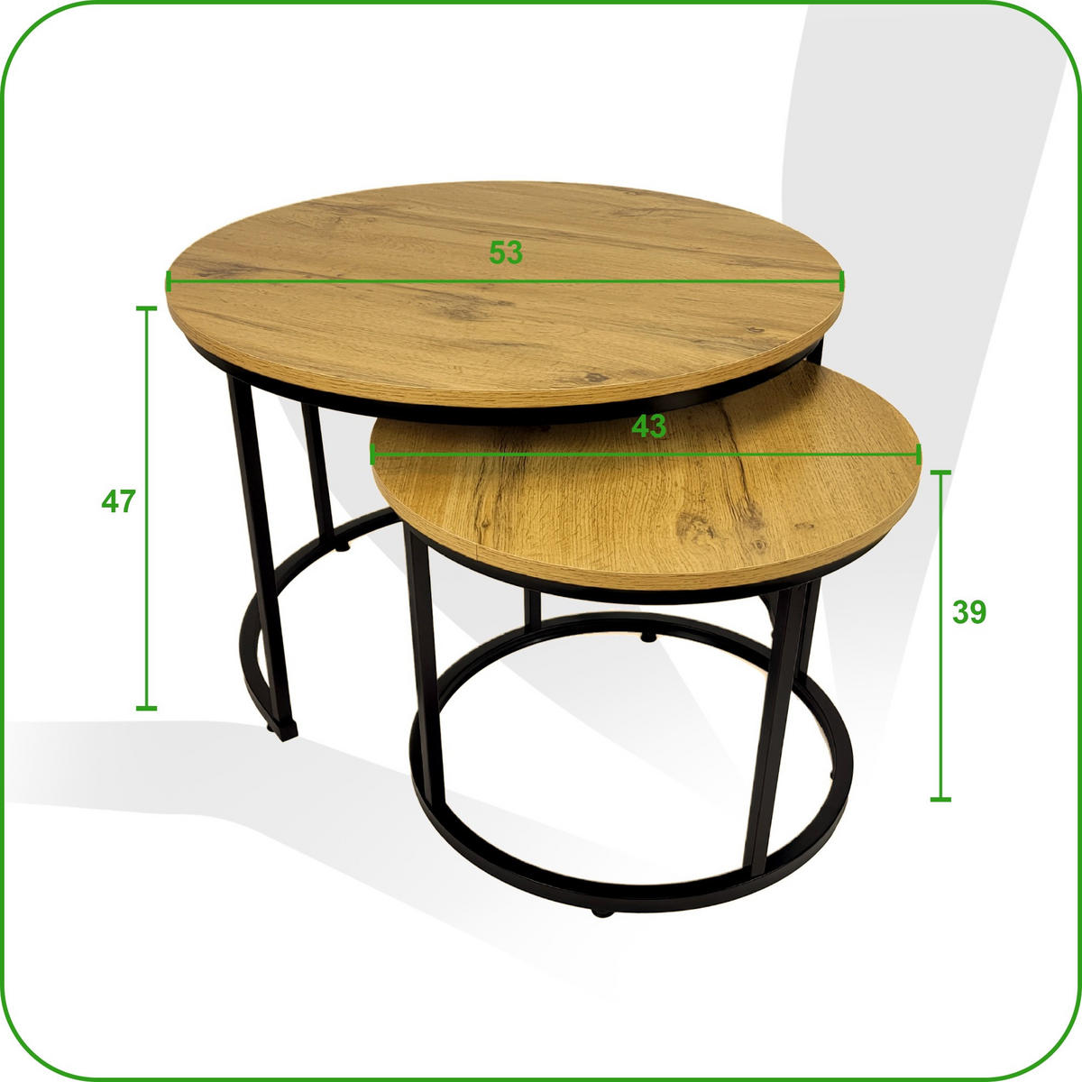 COUCHTISCH Holzoptik Metall Eichefarben Schwarz 2er Set 47x53x53 cm - Eichefarben/Schwarz, Holzwerkstoff/Metall (53/53/47cm) - Begryf