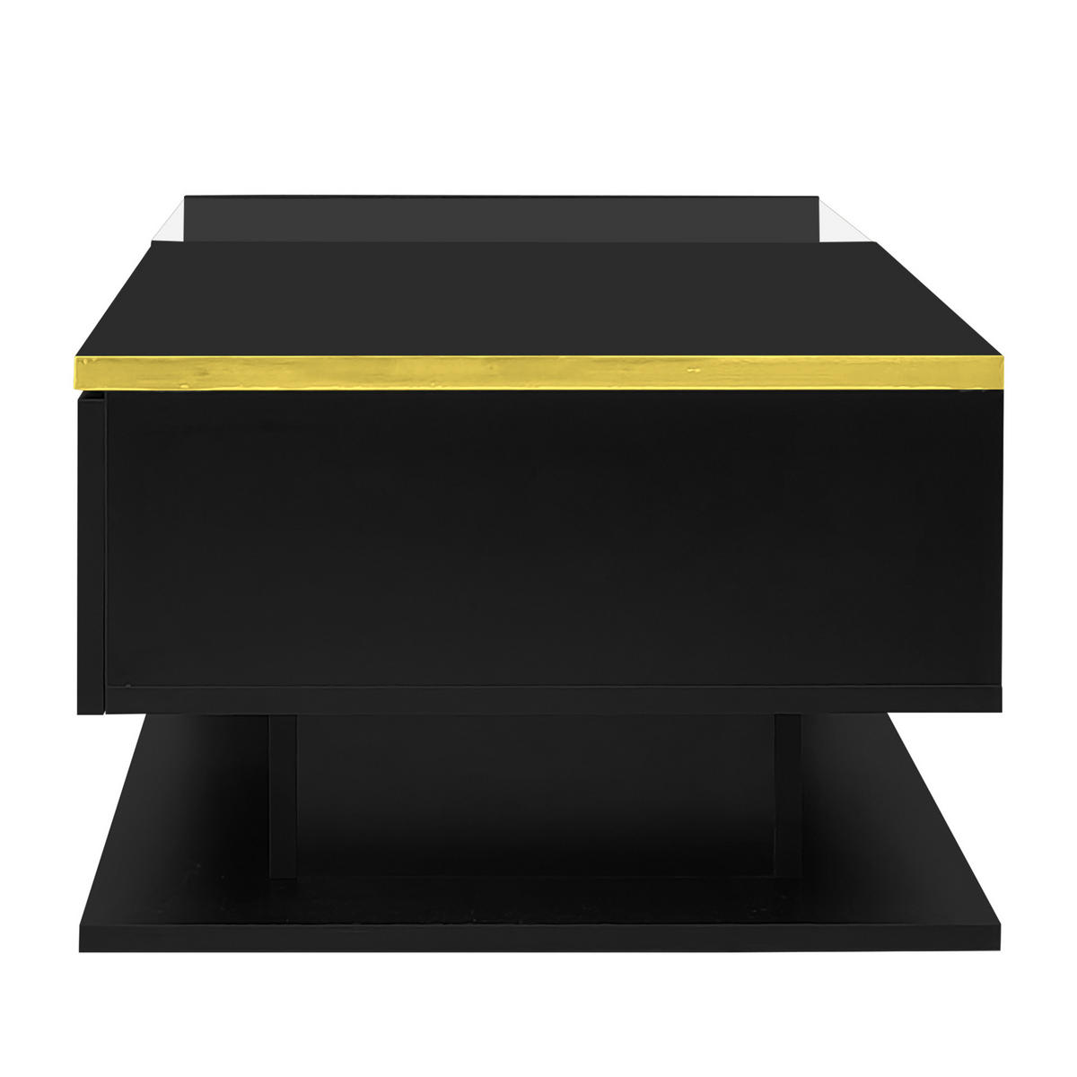 COUCHTISCH aus Spanplatte und Glas 90x50x32,5 cm in Schwarz mit LED-Beleuchtung - Schwarz, Holzwerkstoff (90/50/32.5cm) - Modfu