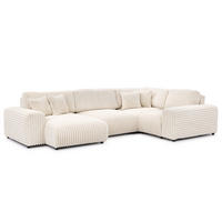 WOHNLANDSCHAFT Mollis Hellbeige Plüschcord im XXL-Format - Ottomane Links - Beige/Schwarz, Holz/Kunststoff (316/77/194cm) - S-Style Möbel
