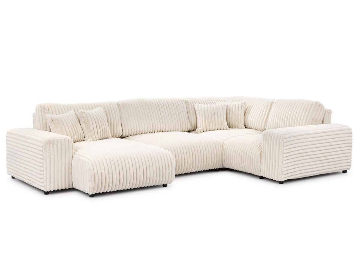 WOHNLANDSCHAFT Mollis Hellbeige Plüschcord im XXL-Format - Ottomane Links - Beige/Schwarz, Holz/Kunststoff (316/77/194cm) - S-Style Möbel