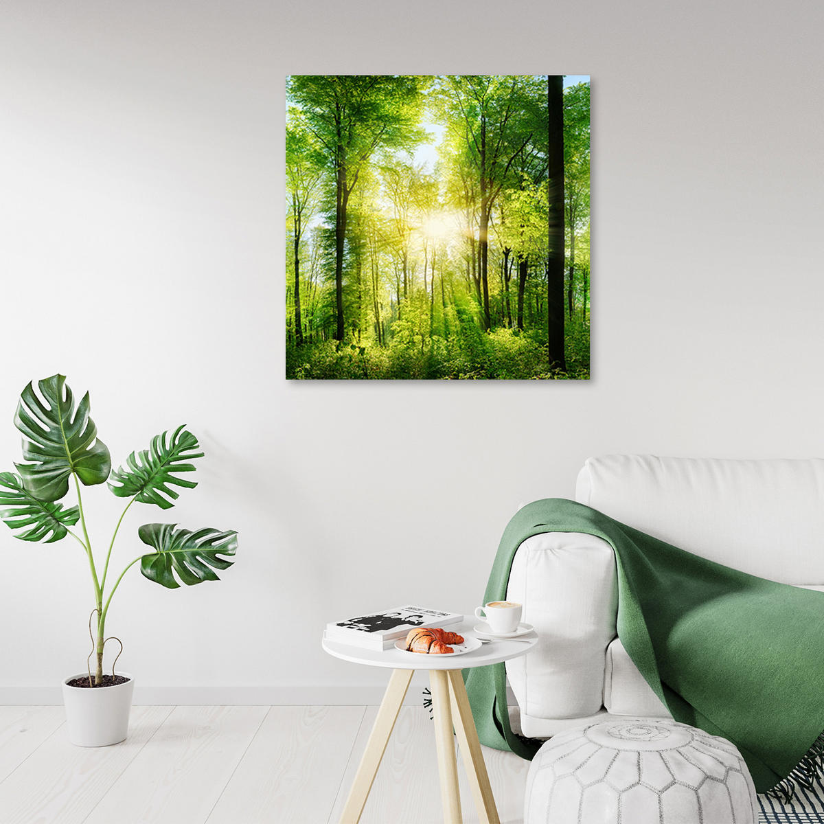 WANDBILD sonnenstrahlen las natura - Grün, Textil (50/50cm) - Feeby