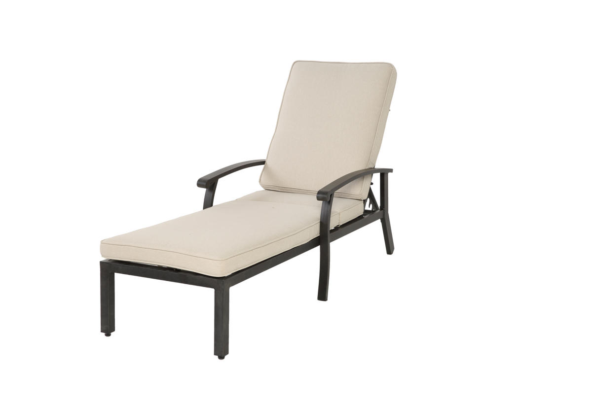 LOUNGE STUHL Patio Stuhl mit Baumwollkissen Beige 2-tlg - Beige, Metall (58/100/204cm) - ComfortXL