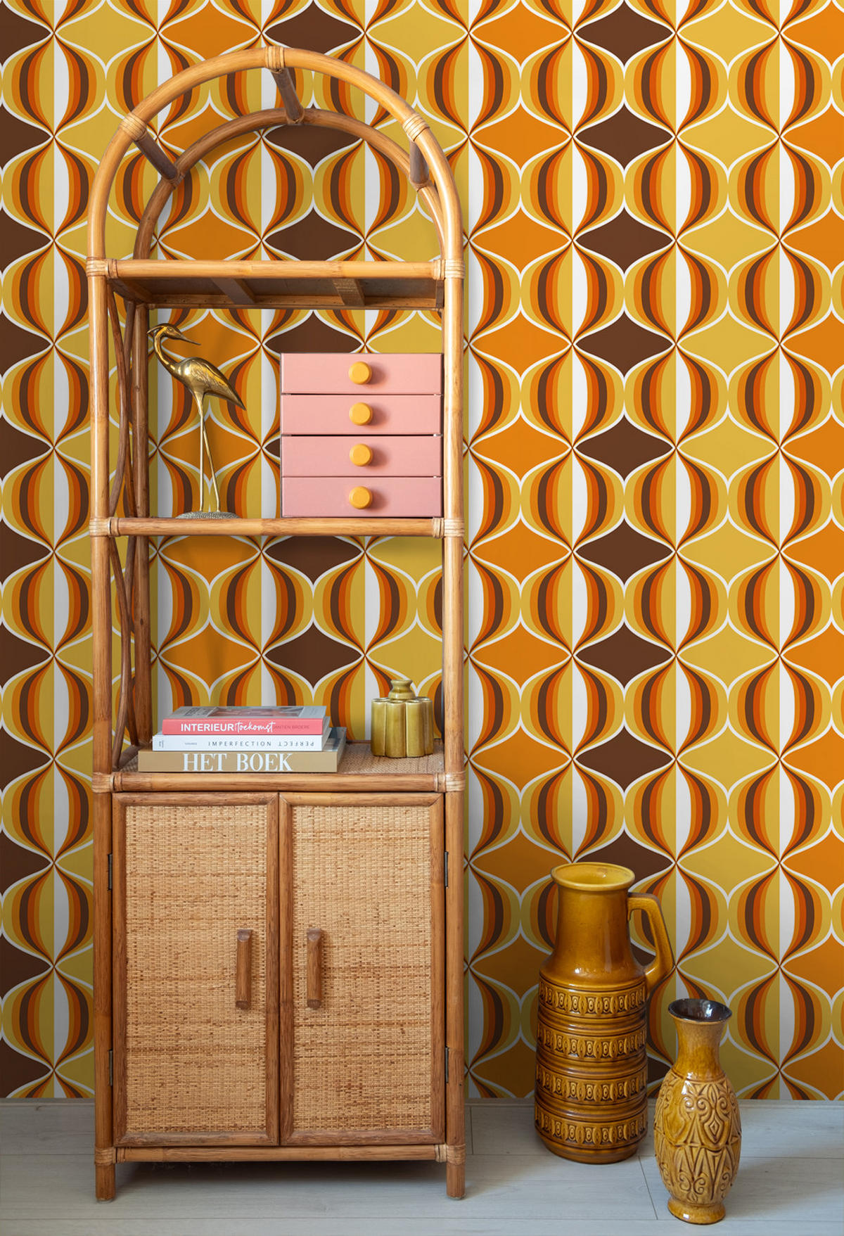 TAPETE Retro-Ornamente 53 cm x 10.05 m - Orange, Papier (53/1000cm) - Sanders & Sanders