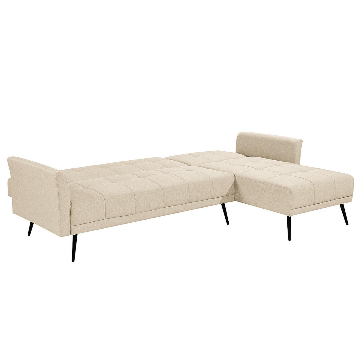 ECKSOFA mit Schlaffunktion - Flachgewebe - Beige/Schwarz, Textil/Metall (250/144cm) - home24