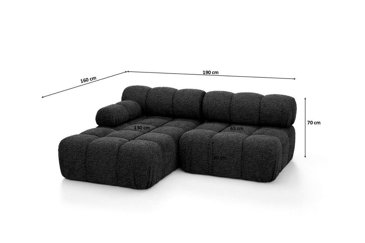 ECKSOFA L-Form Mini II Modular, Bouclé-Stoff Abriamo, Graphit, Links, Selia - Graphitfarben, Holz (190/160cm) - Kaiser Möbel