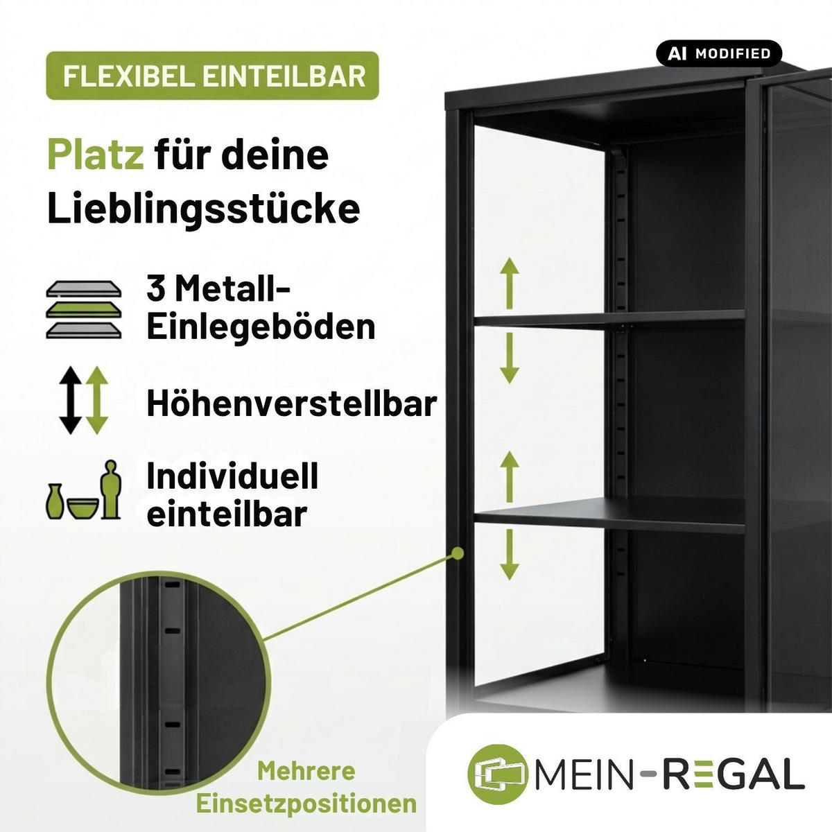 SCHMALE ECK-VITRINE GLASGOW Metall Schwarz 40/40/170 cm - Schwarz, Metall (40/170/40cm) - Mein-Regal