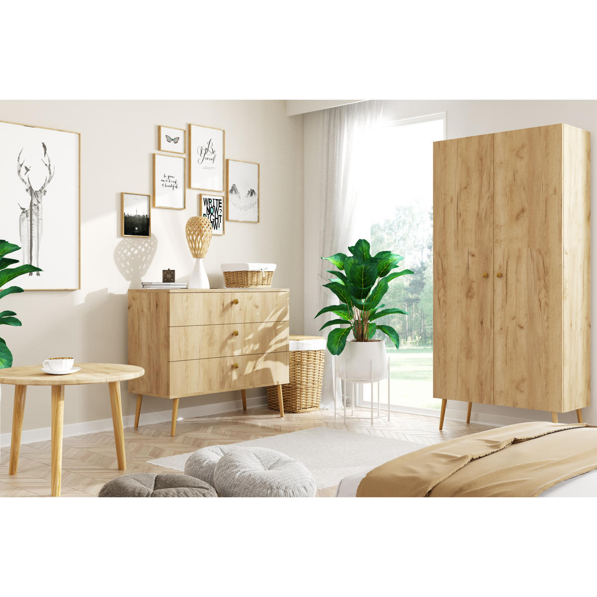 KLEIDERSCHRANK NATURA, 100 cm, Eiche Craft, mit Kleiderstange - Naturfarben, Holz (100/202/52cm) - Excellent Home