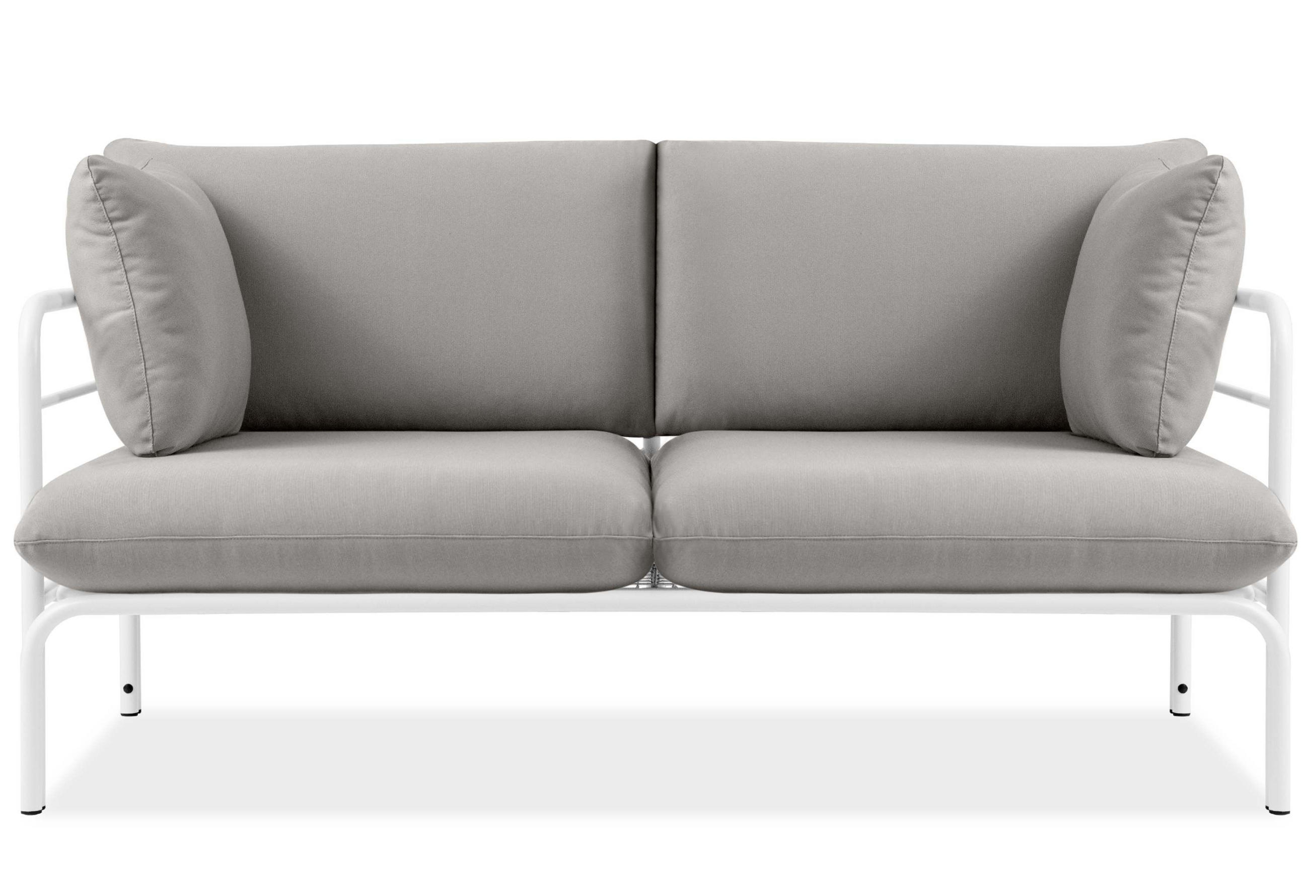 GARTENSOFA RAMBE 2-Personen mit Kissen, Weiß/Hellgrau - Hellgrau/Weiß, Textil/Metall (150/80/80cm) - KONSIMO®