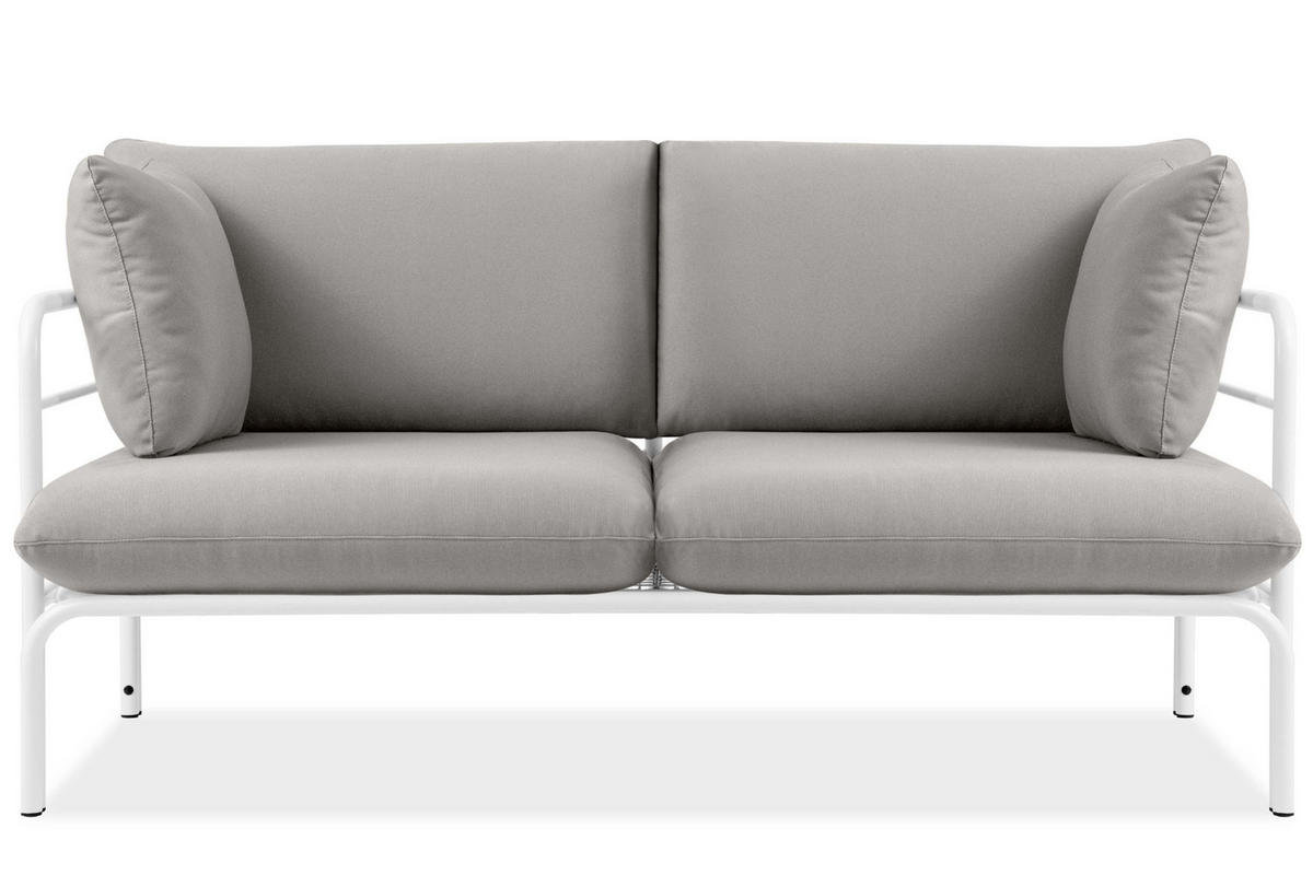 GARTENSOFA RAMBE 2-Personen mit Kissen, Weiß/Hellgrau - Hellgrau/Weiß, Textil/Metall (150/80/80cm) - KONSIMO®