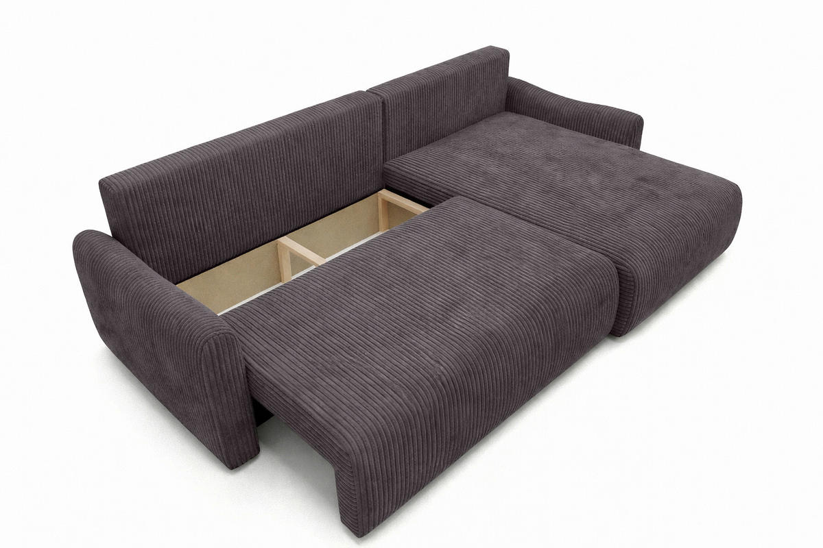 ECKSOFA Mit Schlaffunktion, Cordstoff Poso, Dunkelgrau, Rechts, JAPANDI - Dunkelgrau, Holz (262/145cm) - Kaiser Möbel