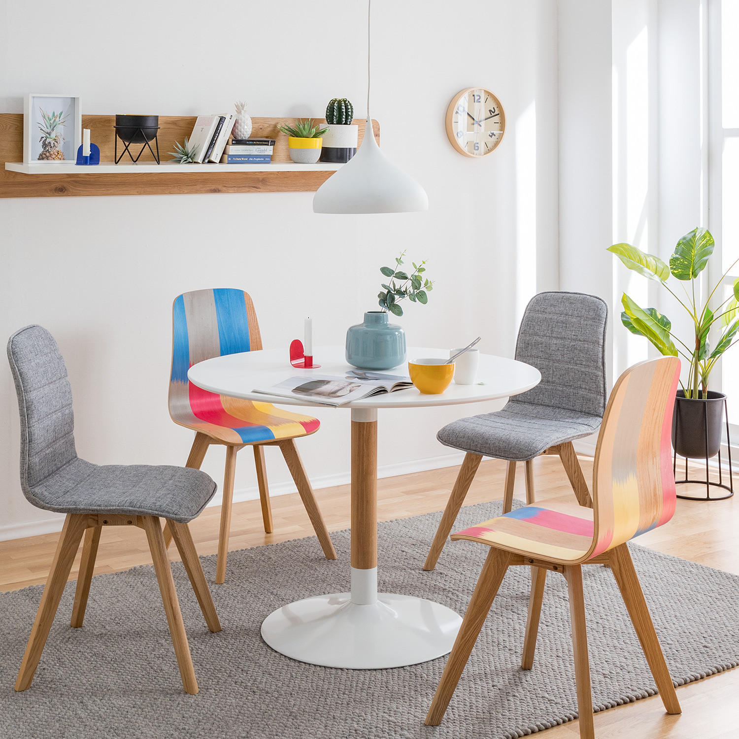 ESSTISCH - Esche teilmassiv - Weiß, Holzwerkstoff (100/100/75cm) - home24