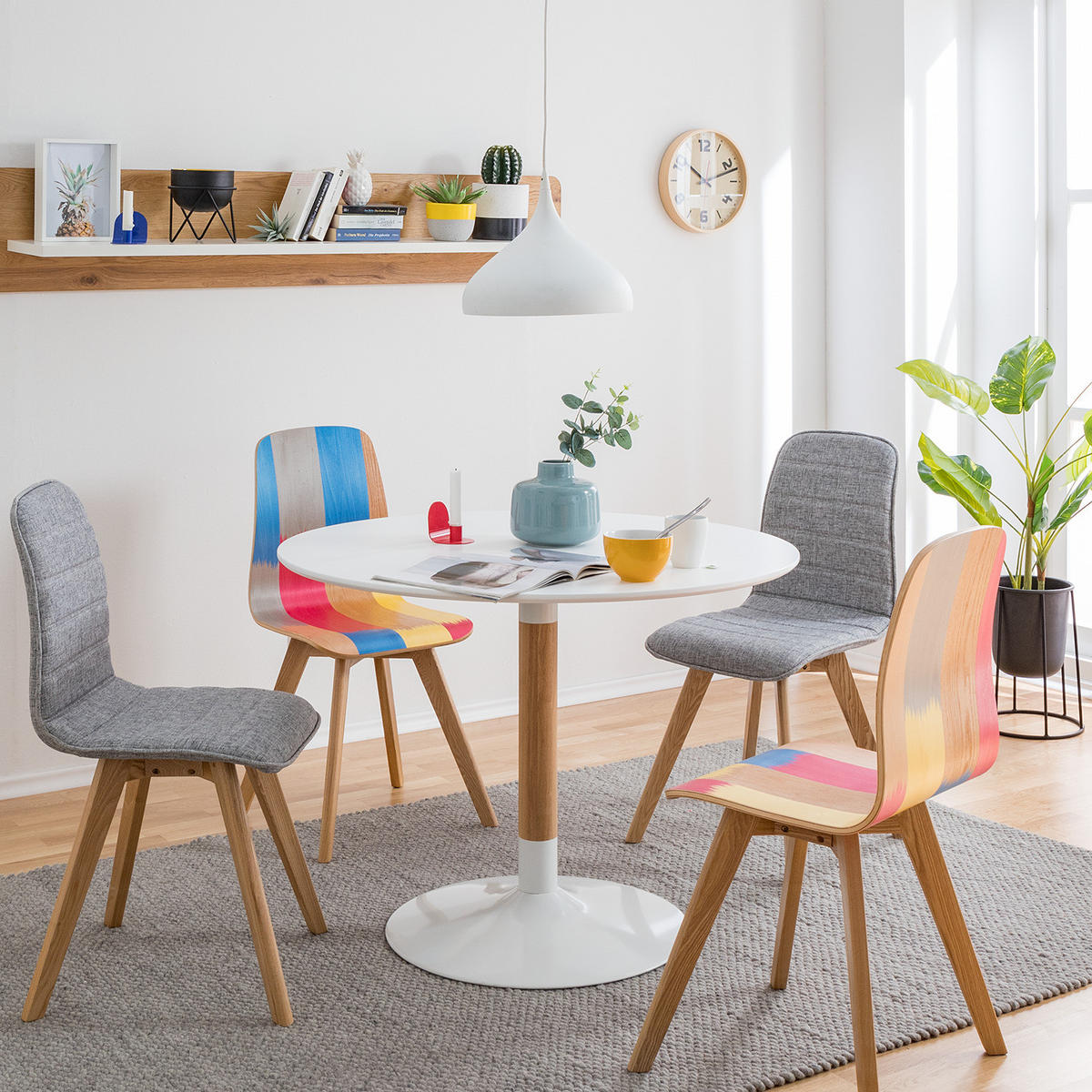 ESSTISCH - Esche teilmassiv - Weiß, Holzwerkstoff (100/100/75cm) - home24