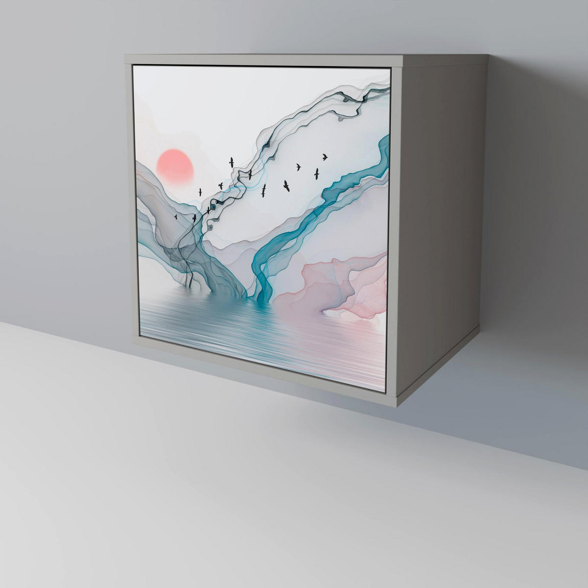 SIDEBOARD VELVET CROSSING, Grau, 57,5x42x75,5 cm, Goldfarbene Metallfüße - Goldfarben/Multicolor, Holzwerkstoff/Metall (57.5/75.5/42cm) - SpaceRebels