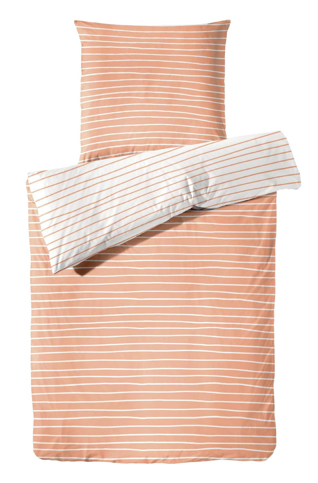 BETTWÄSCHE Mako Perkal 155x220 cm aus 100% Baumwolle mit Reißverschluss, Bettbezug gestreift 155 x 220 - Orange - Orange, Textil (155/220cm) - Carpe Sonno