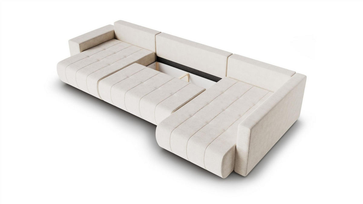 WOHNLANDSCHAFT Armanda - Creme, Holzwerkstoff/Textil (185/83/392cm) - Fun Möbel