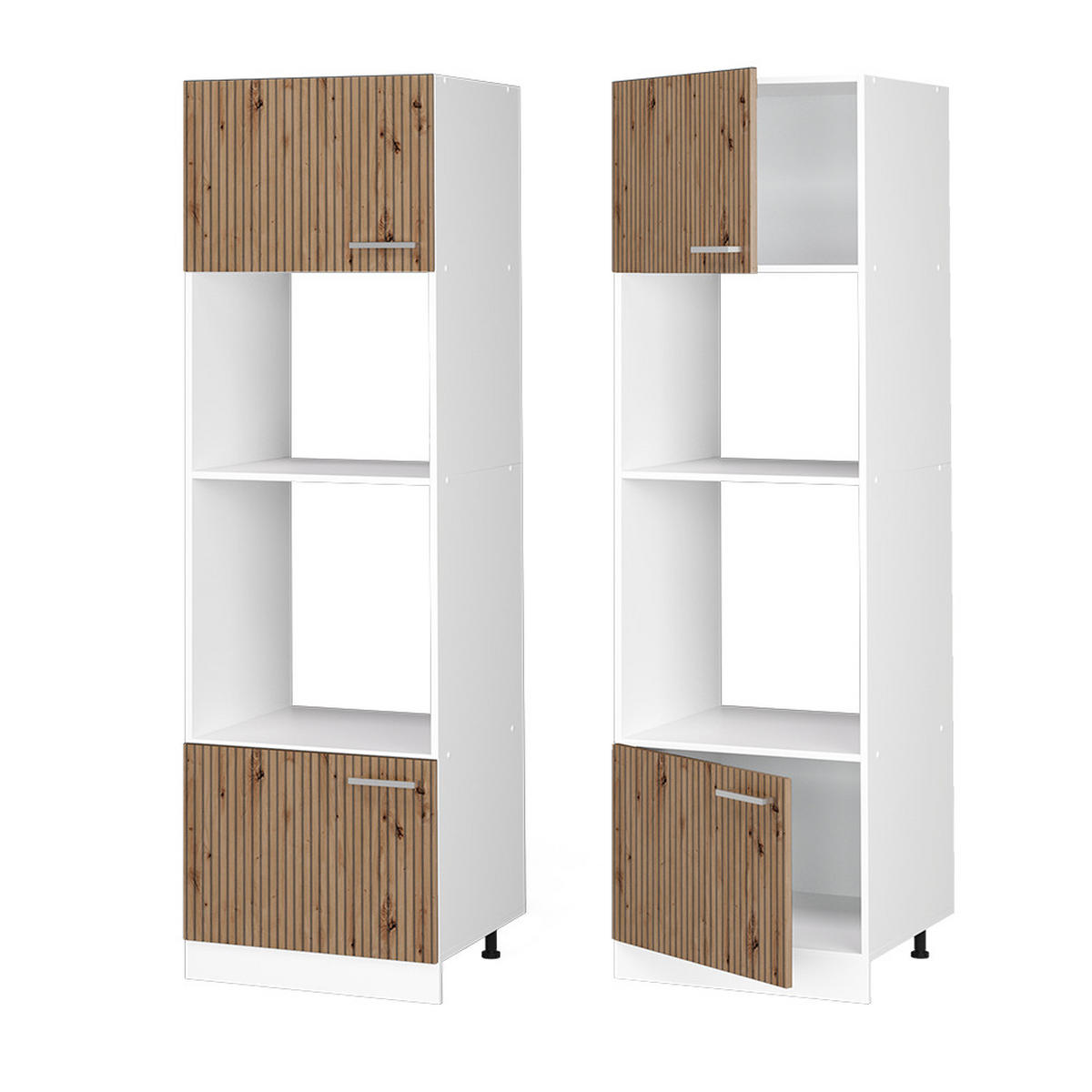 MIKROWELLENSCHRANK R-Line Artisan-Eiche 60 cm - Weiß/Eiche Artisan, Holzwerkstoff (60/206.8/57.2cm) - Vicco