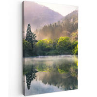 LEINWANDBILD Natur - Bäume - Berge - See - Wasser 40x60 cm - Hellgrün, Textil (40/60cm) - MuchoWow