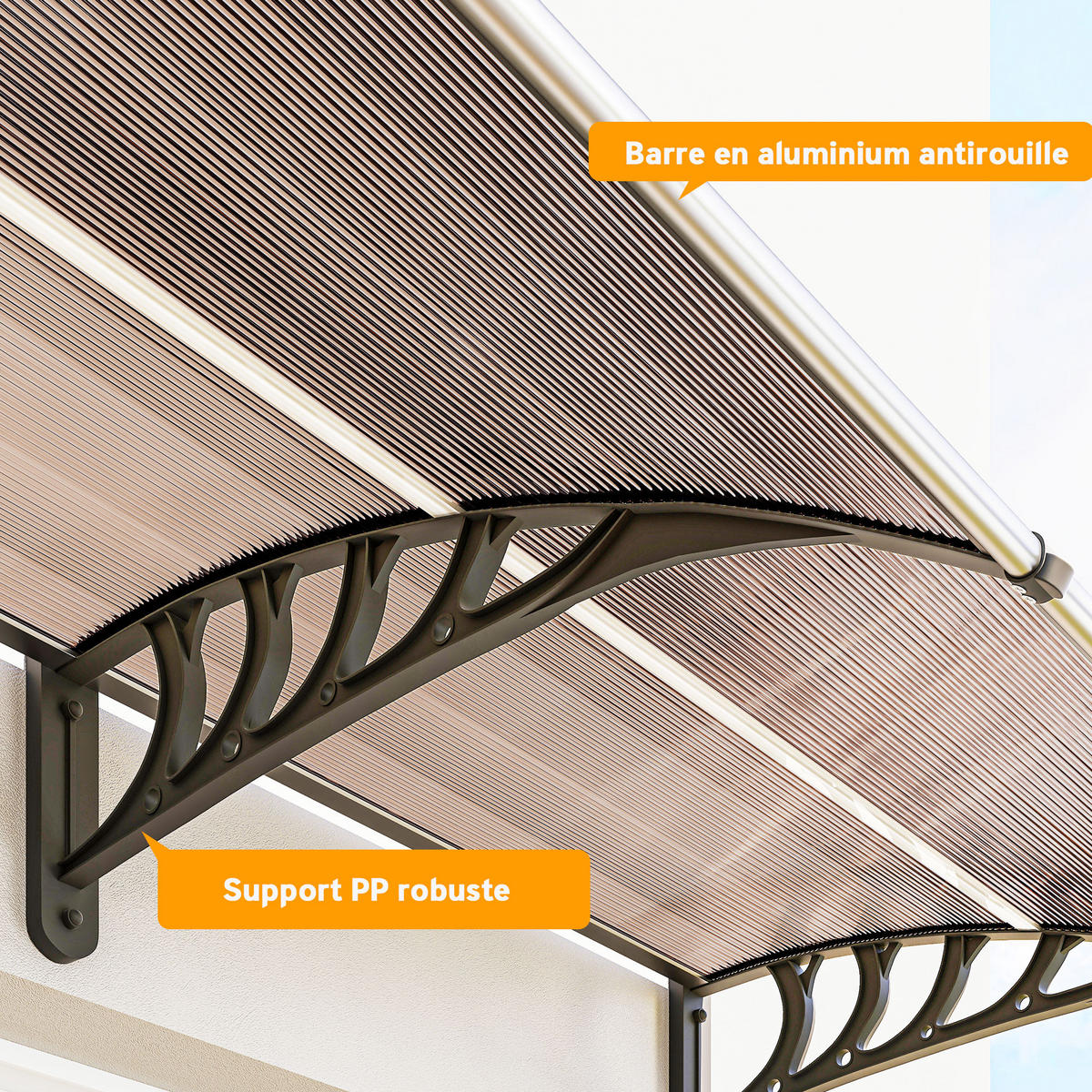 VORDACH DE-14060 Polycarbonat/Aluminium 303/96 cm, UV-Schutz Grün - Braun, Kunststoff (96/27/303cm) - ComfortXL