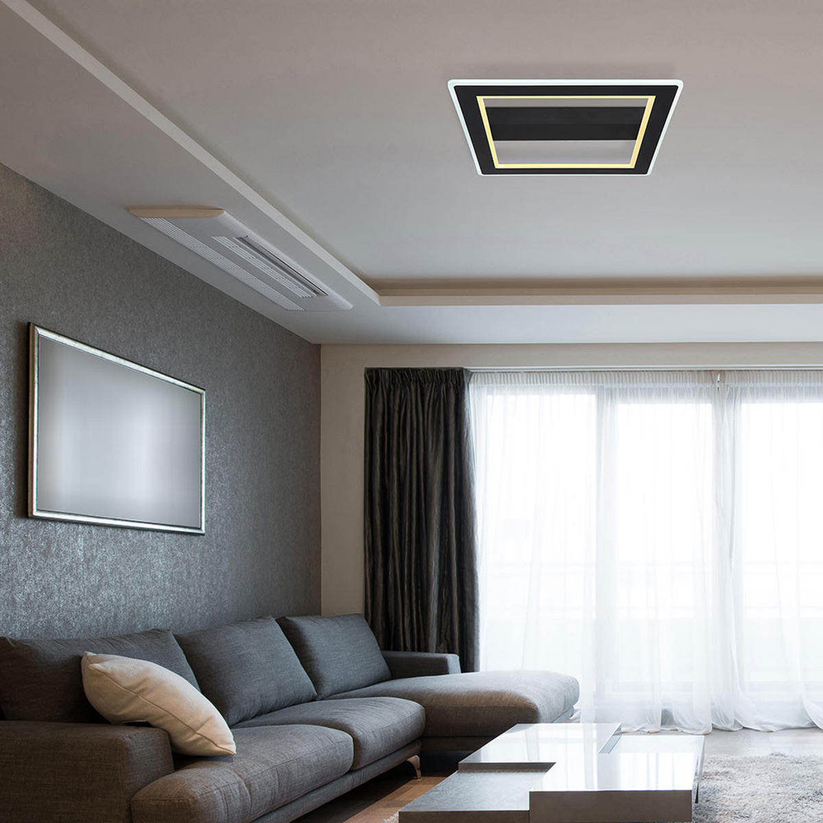 LED DECKENLEUCHTE Schwarz Matt Opal - Schwarz, Metall (45/45/5cm) - Globo Lighting