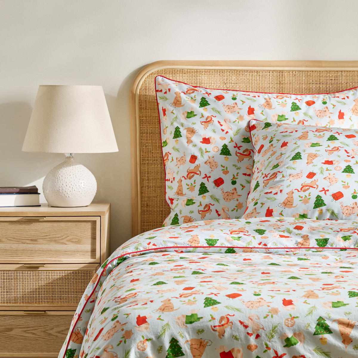 BETTWÄSCHE Satin DOGIMAS, 160x200 cm, Salbeigrün, Winter Weihnachten Bettbezug, Weihnachtsdeko, Christmas, Weihnachtsmotiv - Salbeigrün, Textil (160/200cm) - home&you