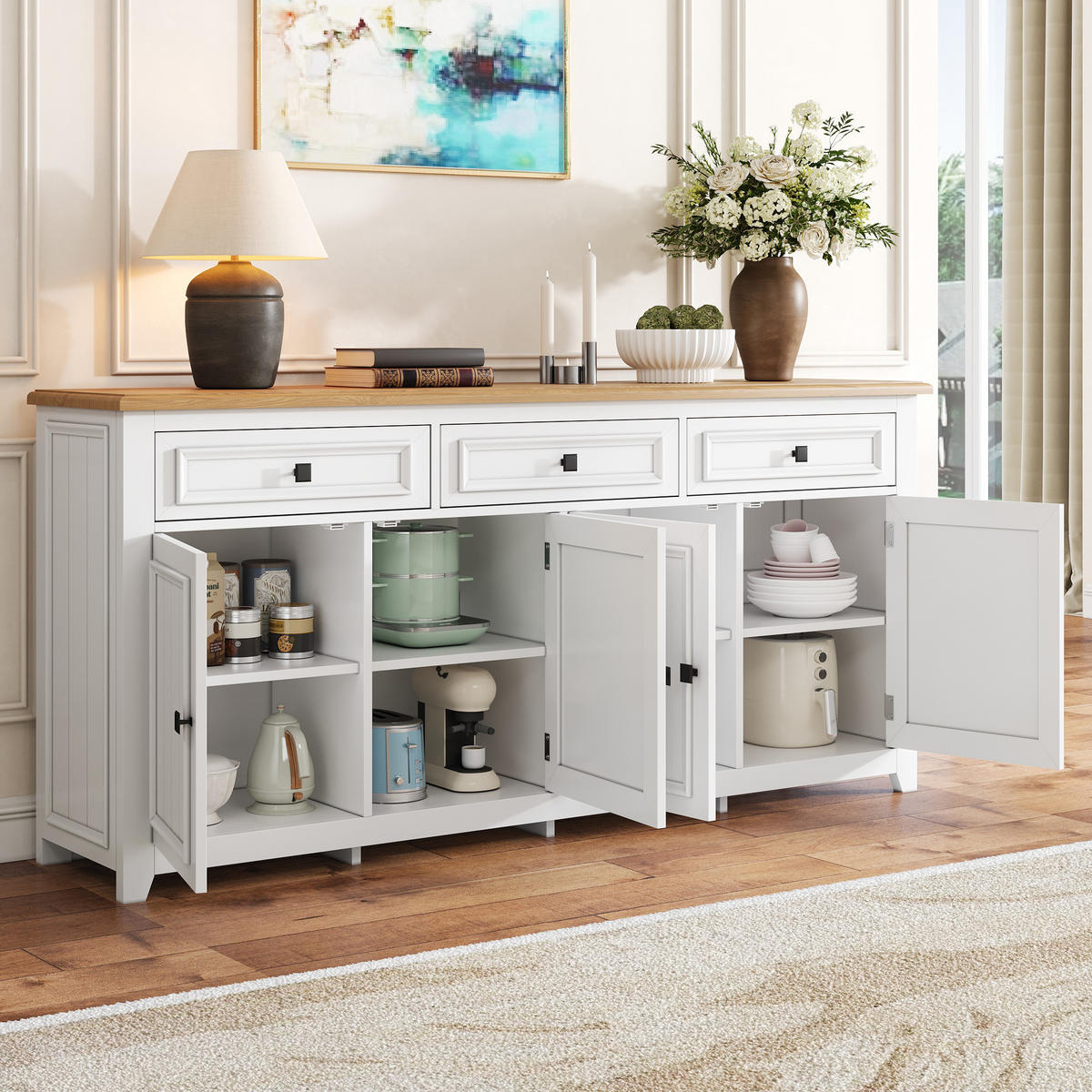 SIDEBOARD 160x35x76 cm Stauraum - Weiß, Holz (160/76/35cm) - Fortuna Lai
