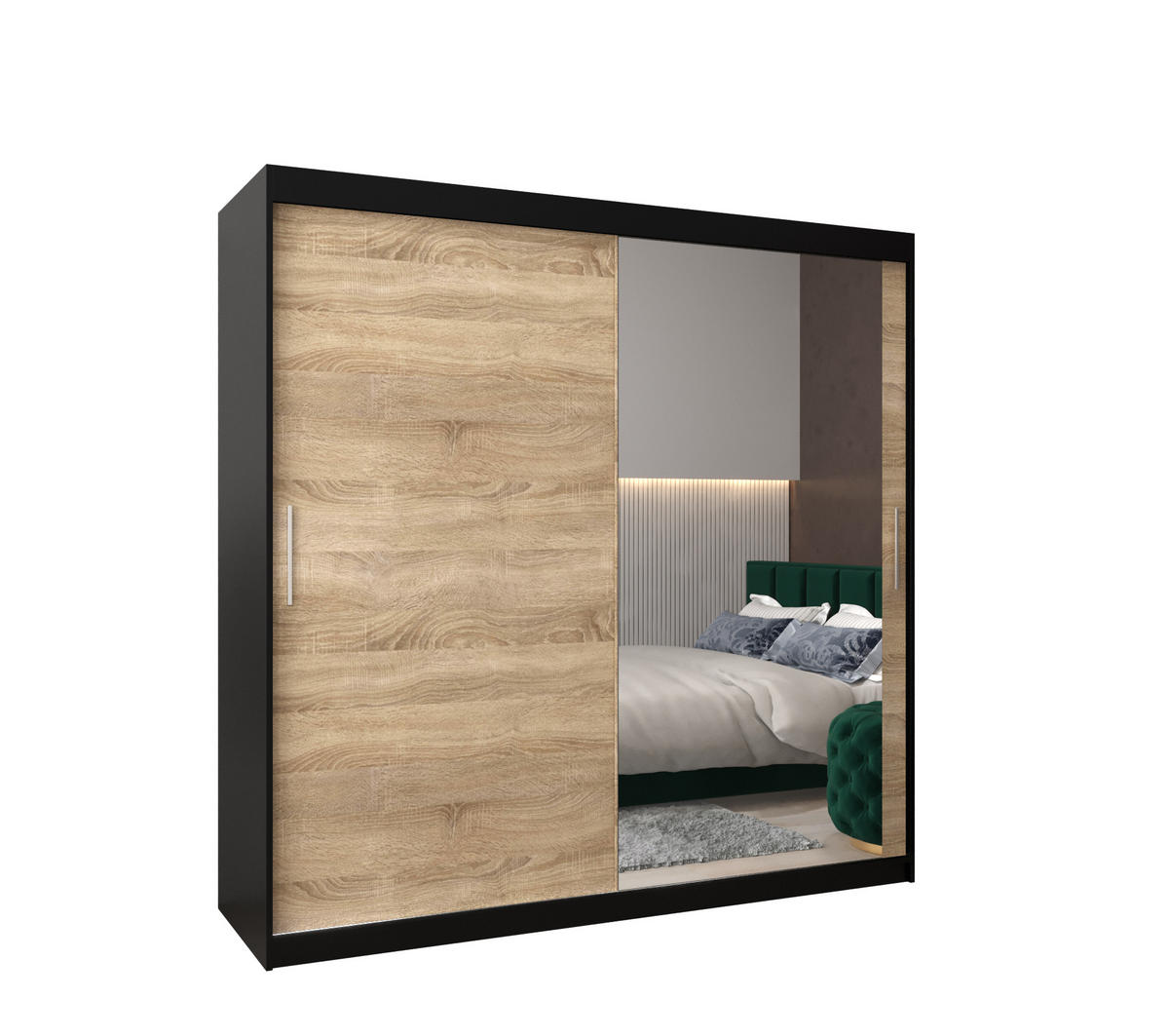 SCHWEBETÜRENSCHRANK 200/200/62 2-türig - Silberfarben/Schwarz, Holz/Kunststoff (200/200/62cm) - Abiks Möbel