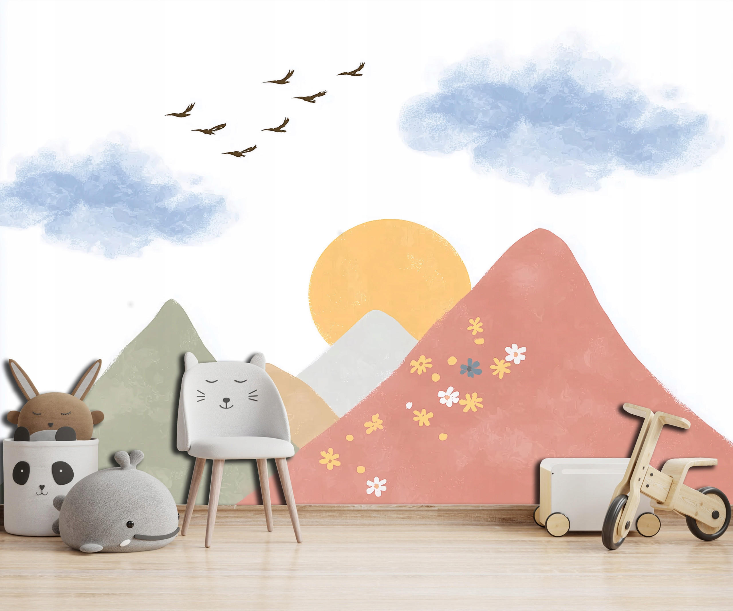 FOTOTAPETE Gebirge Vögel Bunt 250x175 cm - Multicolor, Papier (250/175cm) - Wallarena