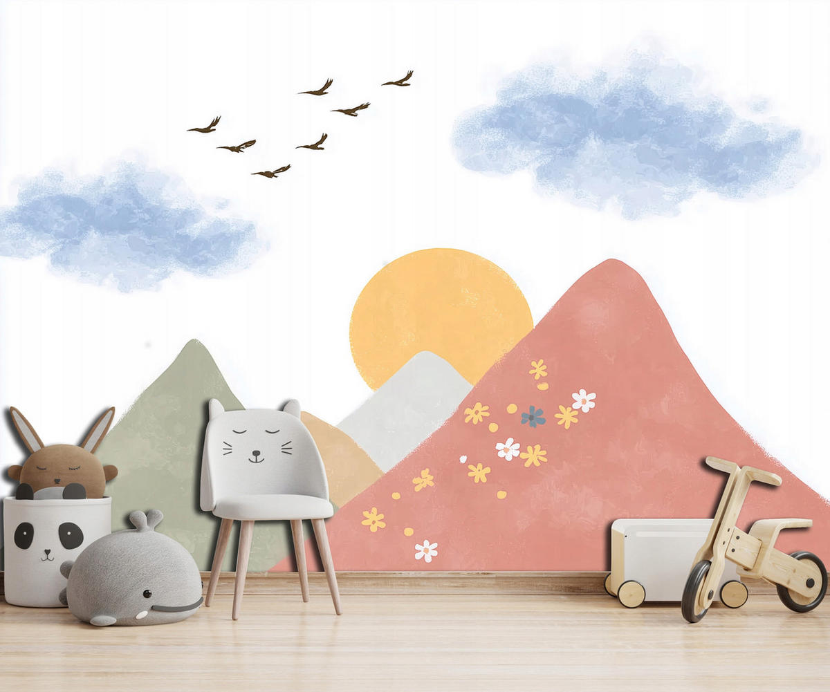 FOTOTAPETE Gebirge Vögel Bunt 250x175 cm - Multicolor, Papier (250/175cm) - Wallarena