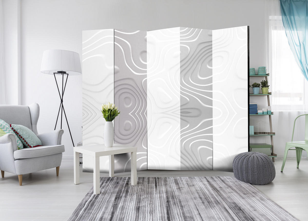 PARAVÁN Akustický 5-Dielny 225x172 cm Biele Vlny - biela, drevo/textil (225/172/3cm) - Muralo