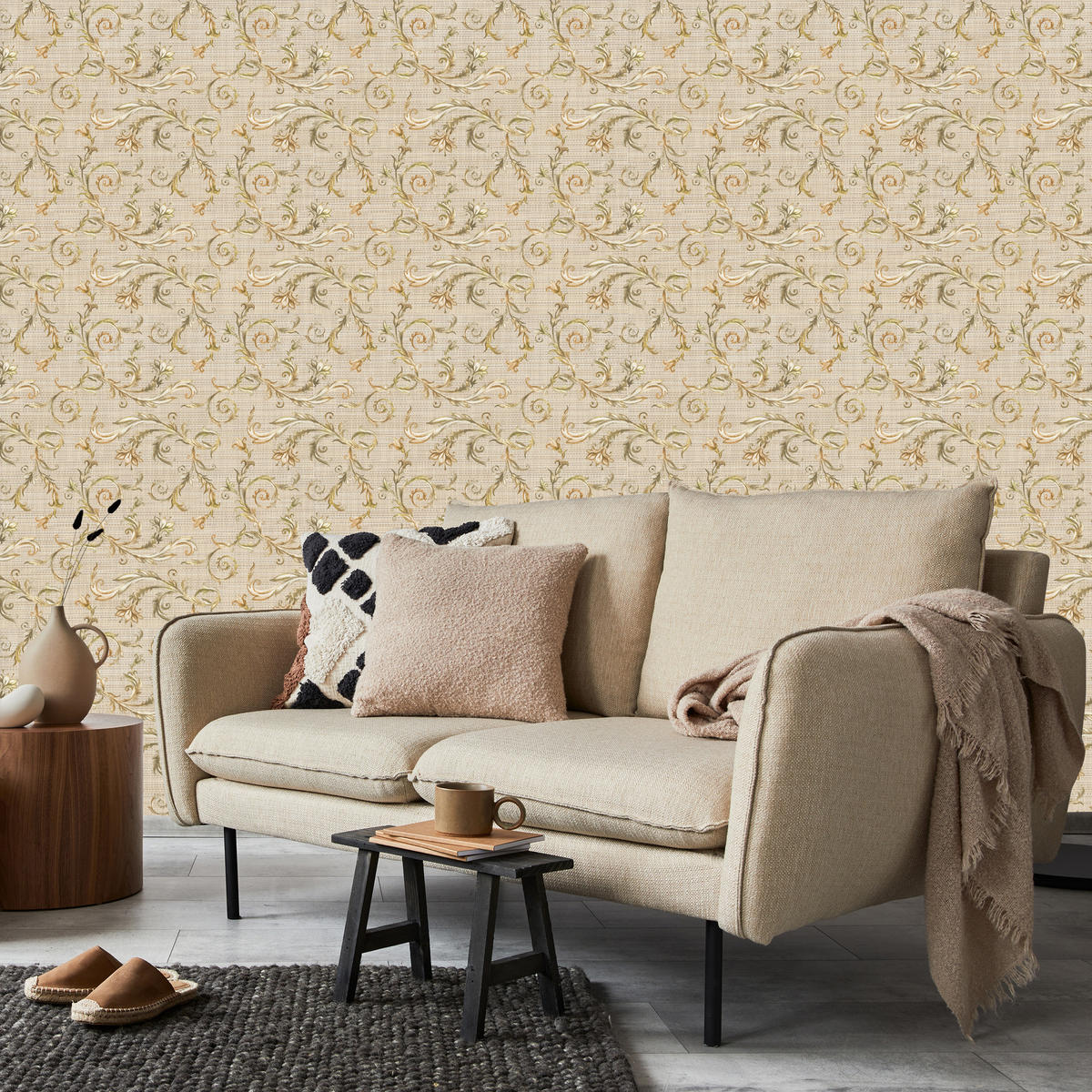 VLIESTAPETE Florale Vintage-Ornamente – Beige, Goldfarben – 50x1000 cm - Beige/Goldfarben, Papier (50/1000cm) - Muralo