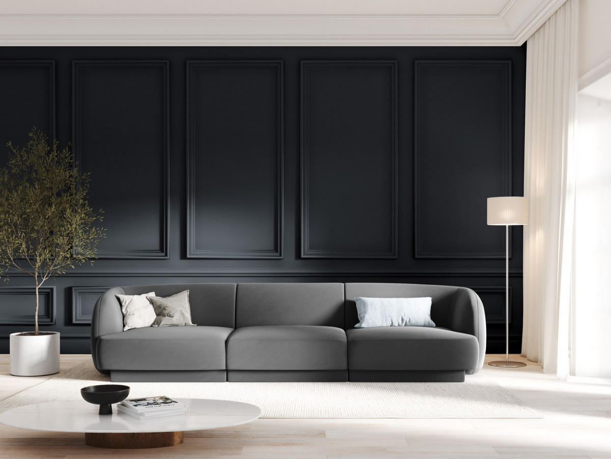 SOFA Miley aus Samt grau 3 Sitzplätze - Grau, Textil (90/70/255cm) - Micadoni