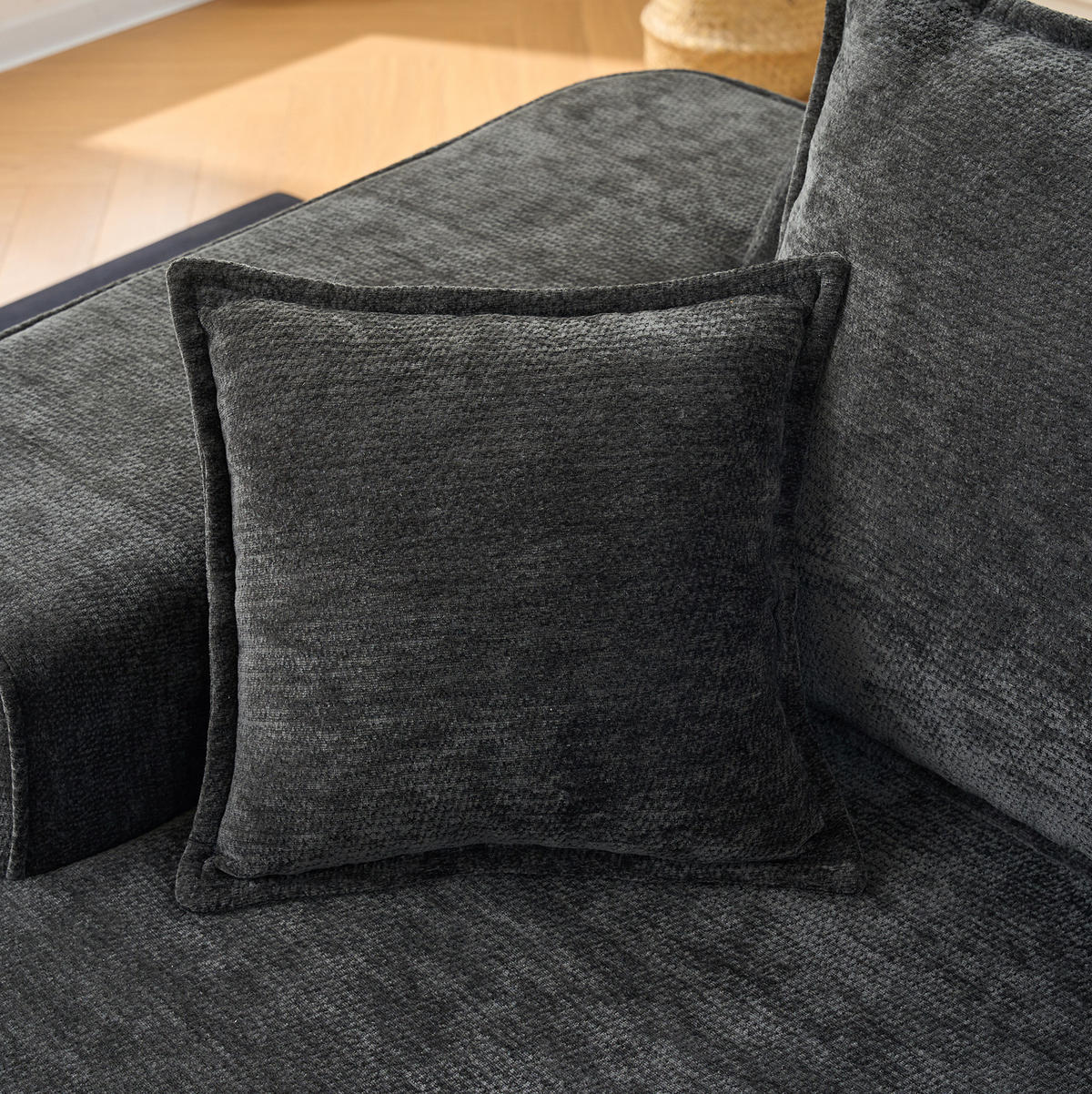 2-SITZER-SOFA aus Chenille in Schwarz mit Seitentaschen - Schwarz, Textil (95/65/150cm) - Modfu