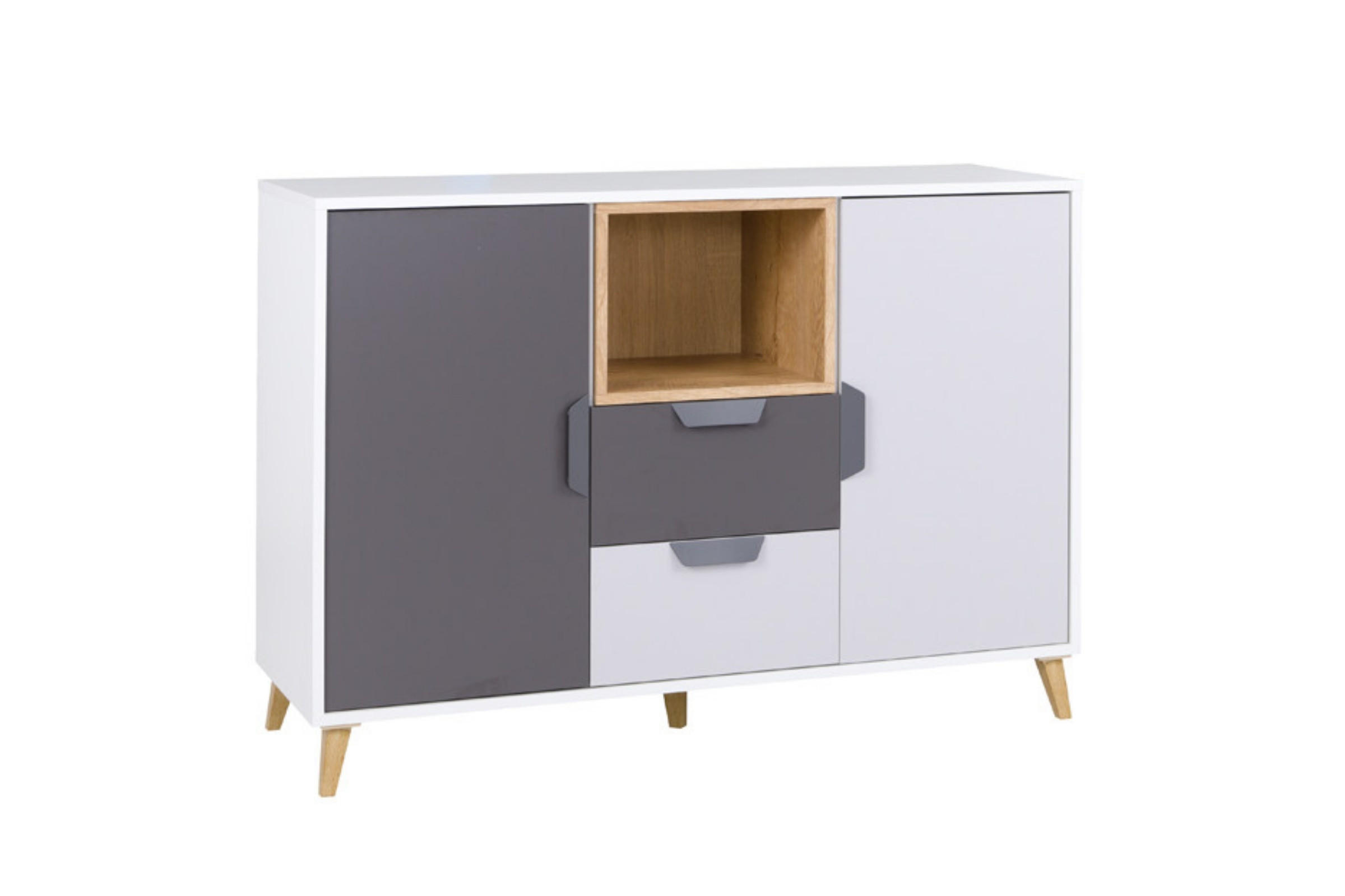 KINDERKOMMODE JUSTIN 08 120 cm breit in Weiß / Graphit / Grau / Eiche - Eichefarben/Graphitfarben, Holzwerkstoff (120/84/40cm) - Deine Möbel 24