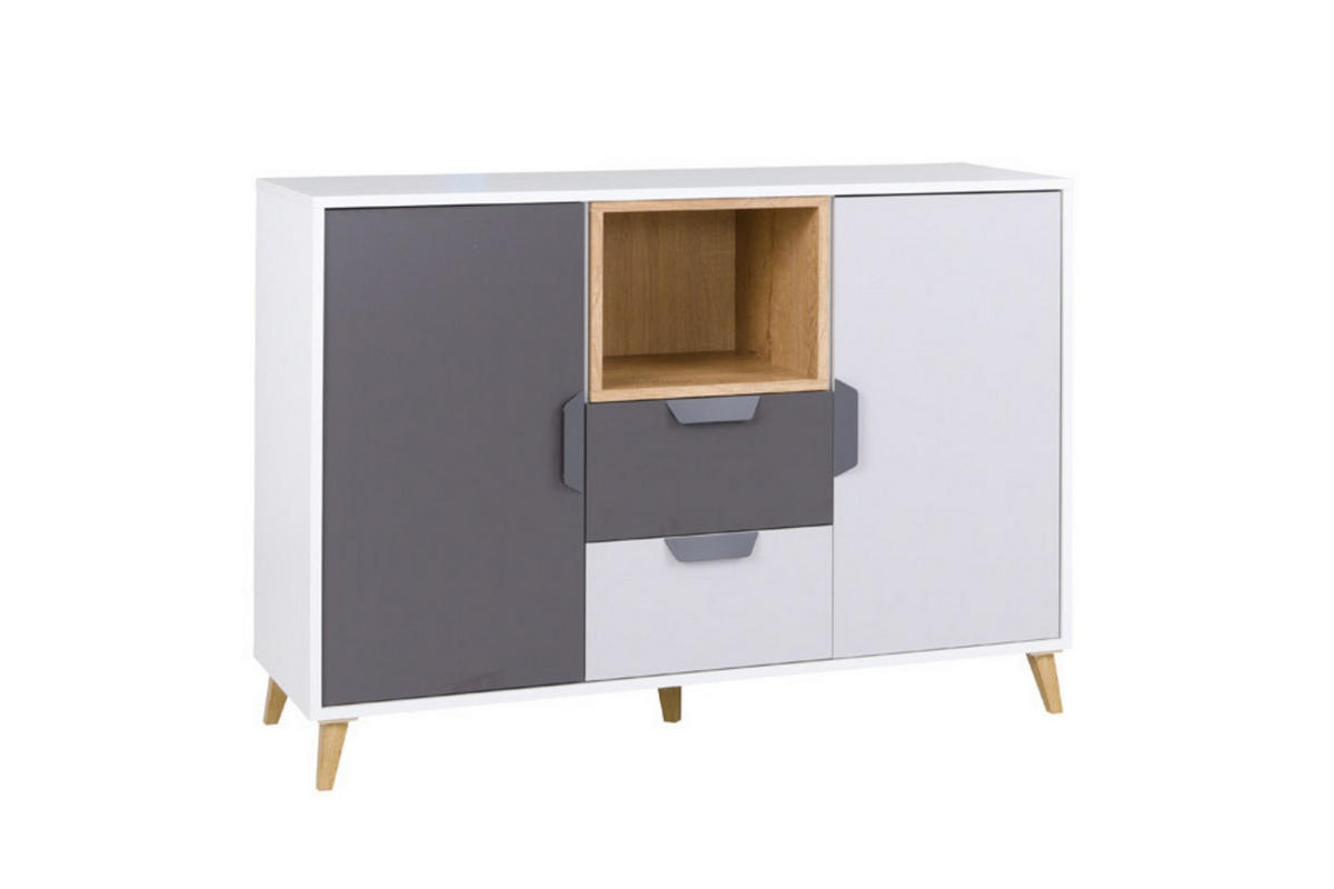 KINDERKOMMODE JUSTIN 08 120 cm breit in Weiß / Graphit / Grau / Eiche - Eichefarben/Graphitfarben, Holzwerkstoff (120/84/40cm) - Deine Möbel 24
