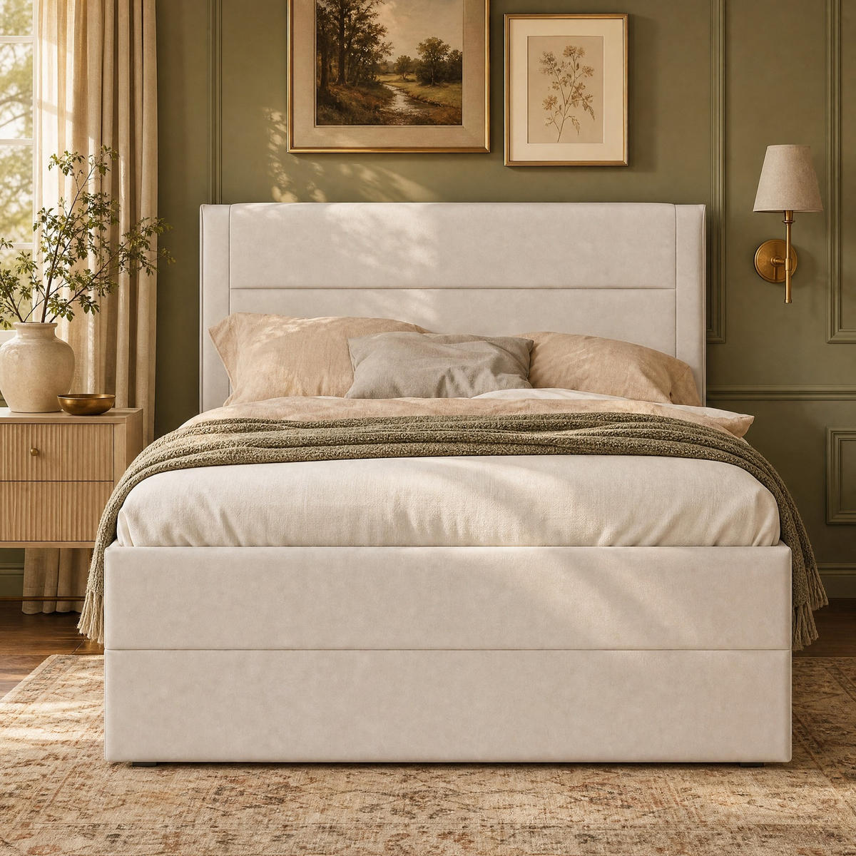POLSTERBETT 90/200 mit Metallrahmen-Lattenrost, großem Stauraum, Leinenbezug, ohne Matratze in Beige - Beige, Holzwerkstoff/Textil (90/200cm) - EVRYAE