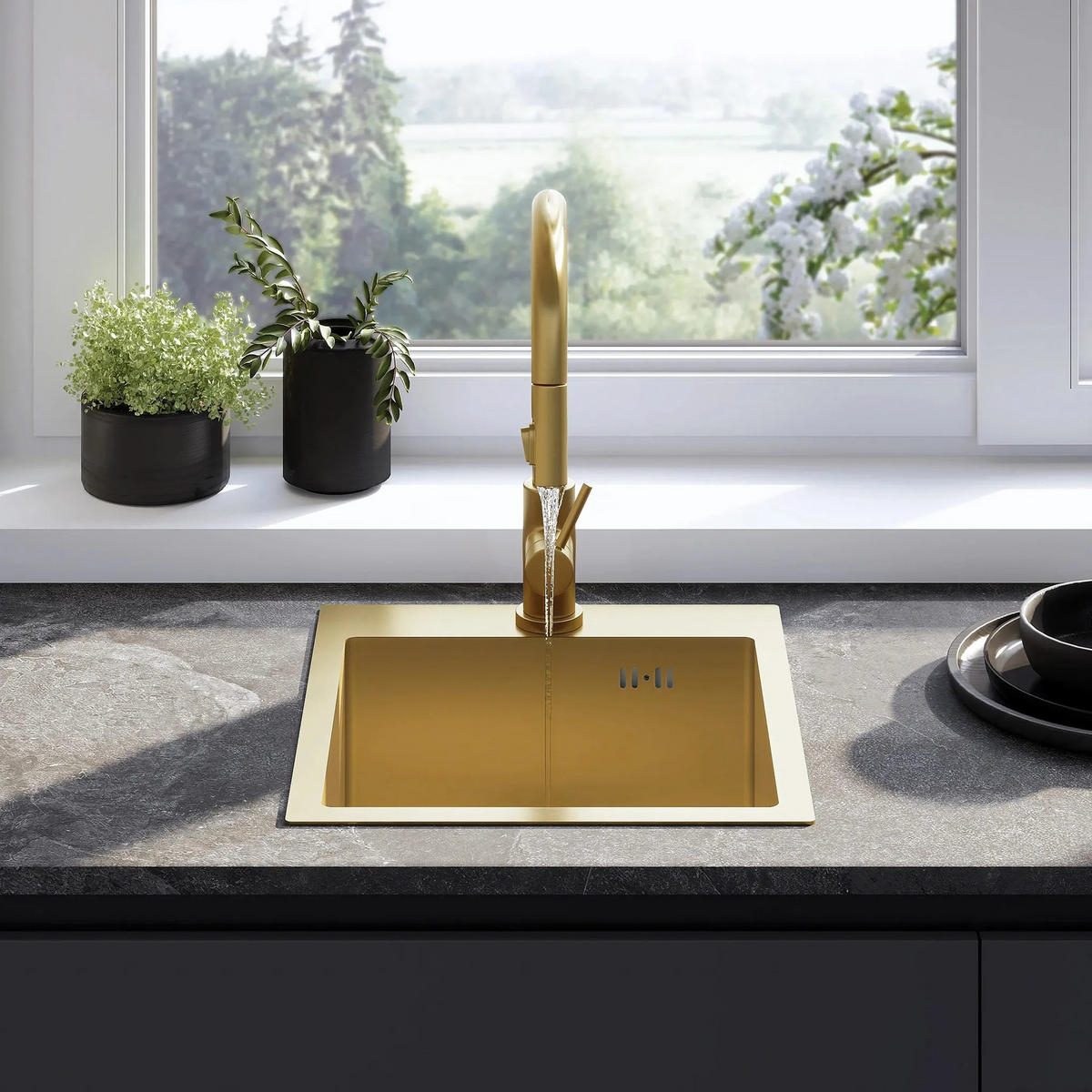 EDELSTAHLSPÜLE Rea Leo 40 Brush Gold ohne Küchenarmatur - Goldfarben, Metall (35/19/45cm) - REA