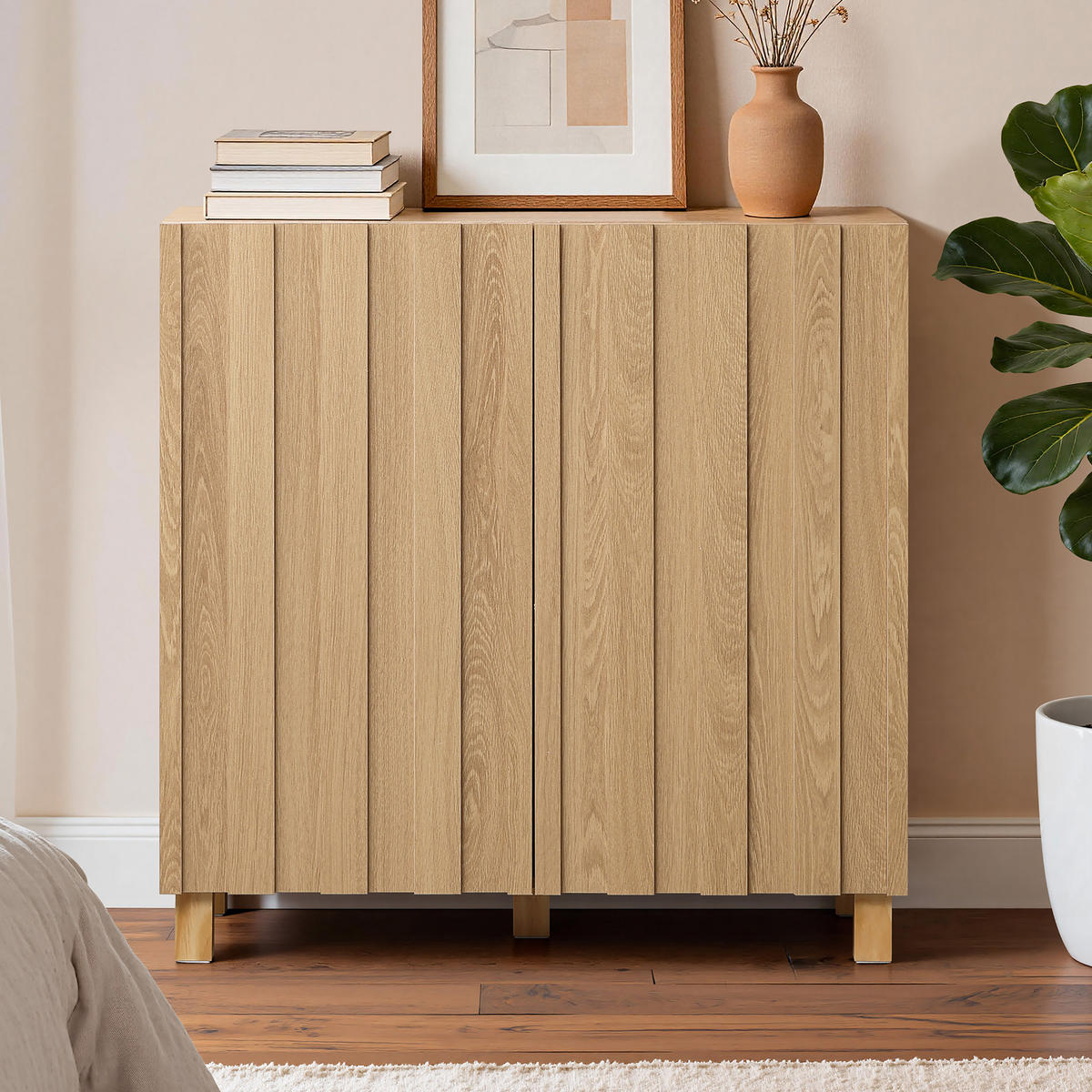 SIDEBOARD | B80 x T35 x H80 cm - Eichefarben, Holz/Holzwerkstoff (80/80/35cm) - Hometopia