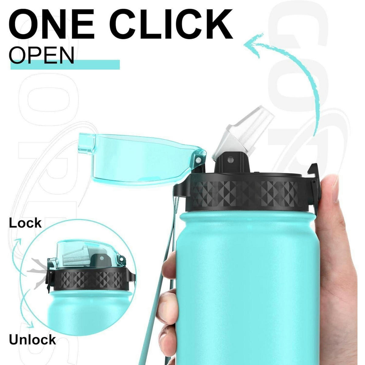 THERMOSFLASCHE mit Strohhalm 1000 ml Grün Blau - Türkis, Metall (8/8cm)