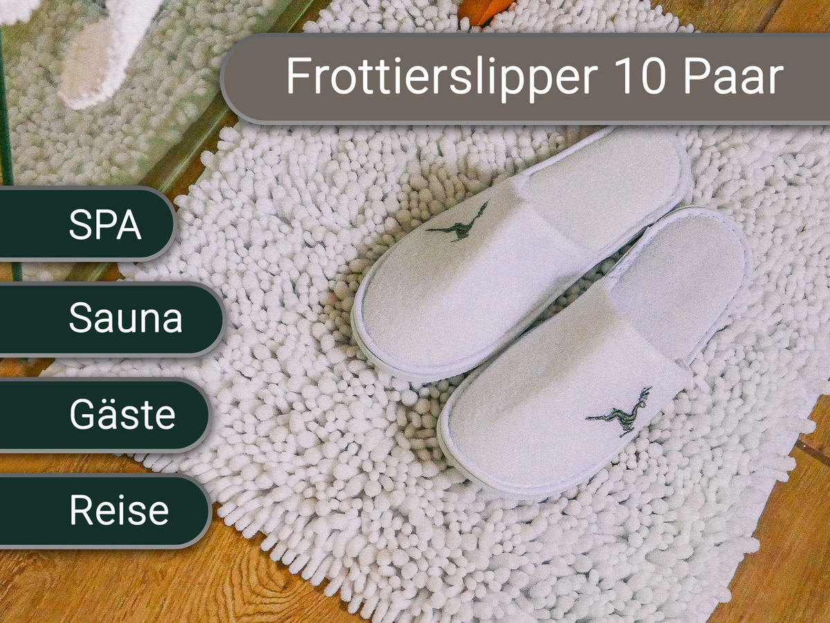 FROTTIERSLIPPER, 10er-Set, Universalgröße, 100% Polyester, Weiß - Weiß, Textil (5/1/29cm) - Zollner
