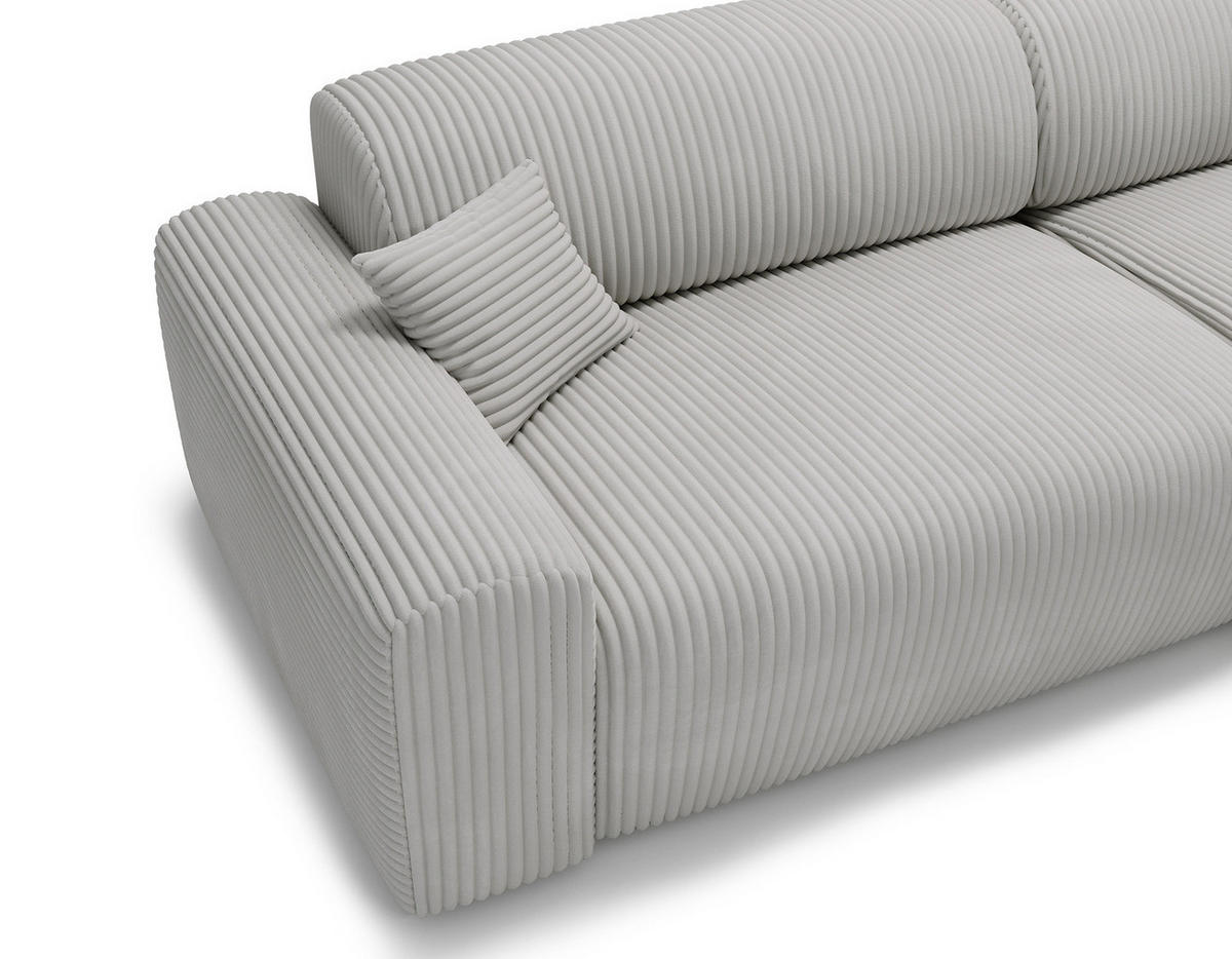 ECKSOFA mit Longchair - Cord - Hellgrau/Schwarz, Kunststoff/Textil (284/178cm) - home24