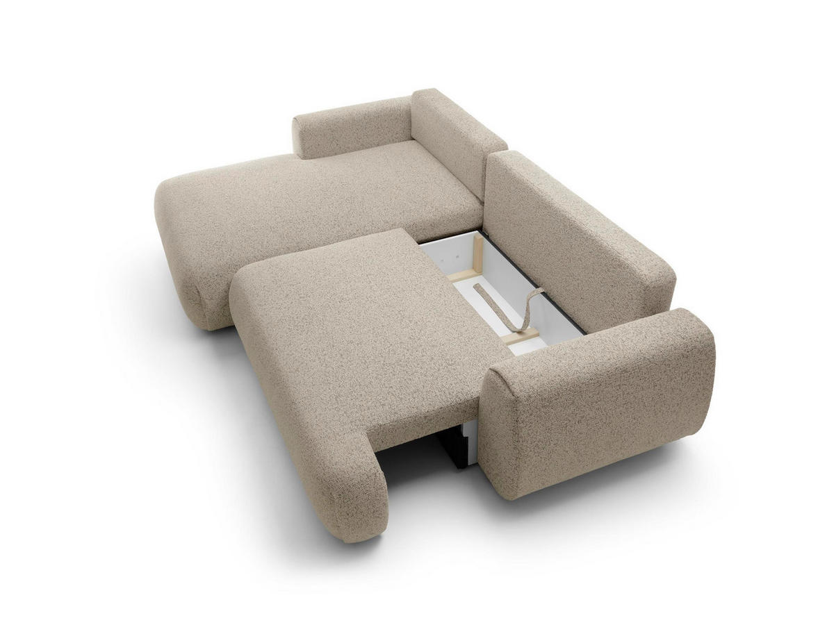 ECKSOFA Morena Dunkelbeige, mit Schlaffunktion, linke seite - Ecru/Schwarz, Holzwerkstoff/Textil (167/270cm) - Bettso