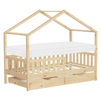 HAUSBETT mit Matratze 80x160 cm und 2 Schubladen Natur aus Kiefernholz - Beige, Holz (80/160cm) - ML-DESIGN