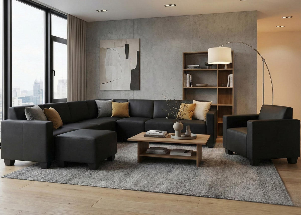 COUCH-GARNITUR Schwarz - Schwarz, Textil (288/76/216cm) - MCW