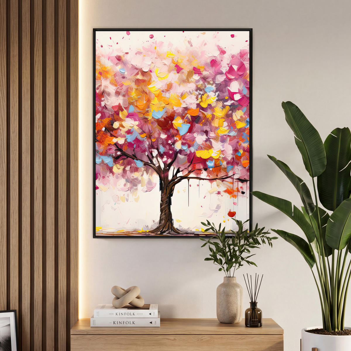 LEINWAND Bilder mit Rahmen - Aquarell - Baum - Kunst - Abstrakt - 70x100 - Multicolor, Textil (70/100cm) - MuchoWow